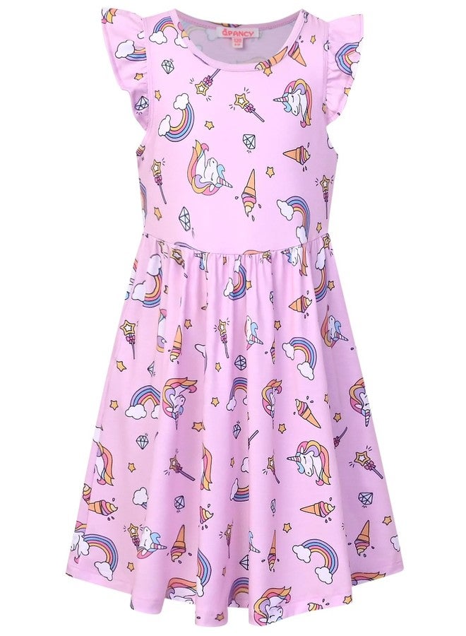 QPANCY Unicorn Dresses for Little Girls Summer Sun Swing Elastic Waist Dress Cloth 4t 5t - Image 1